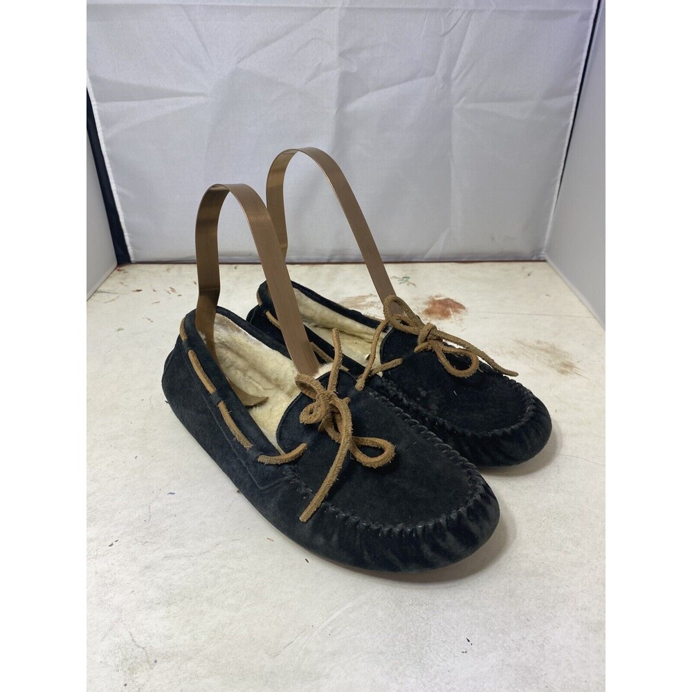 UGG Australia Dakota Moccasin Slipper Shoes Women Size 6 Black Leather Sheepskin